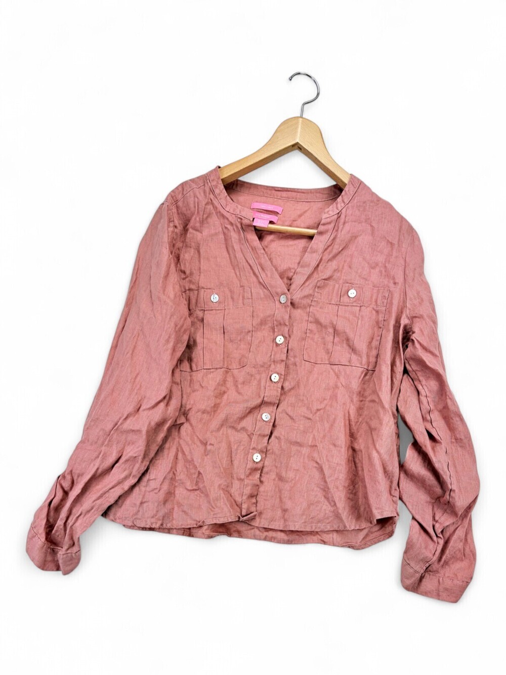 Isaac Mizrahi Pink Linen Button-Down Blouse L